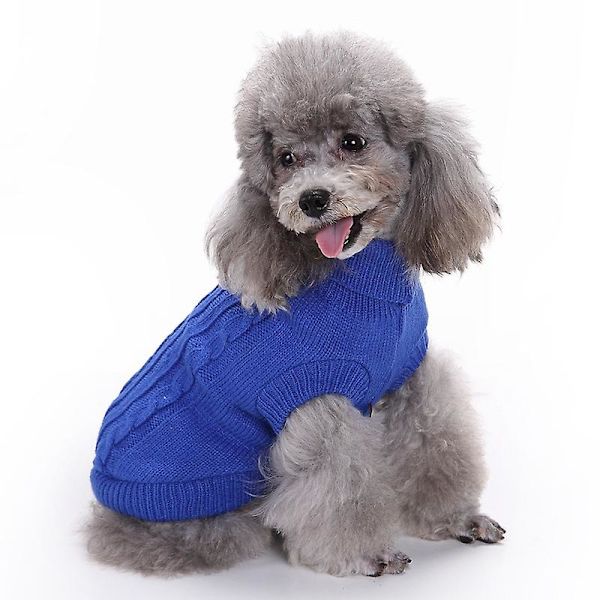 Kæledyrssweater, Turtleneck Strikket Jumper Hundetrøje Varm Frakke Sød Hvalp Kattetøj Navy blue xs