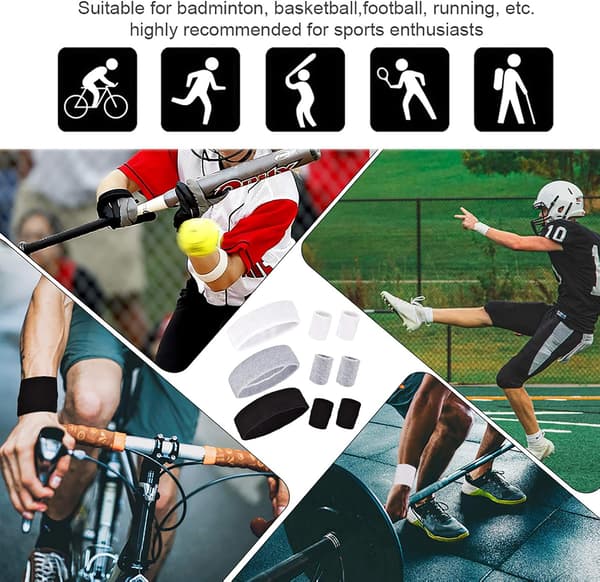 Hodebånd og håndleddsbåndsett, 3 stykker sportshodeband, 6 stykker svettebånd