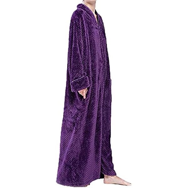 adies Zip Fleece Waffle ång Morgonrock Fluffig Handduk Morgonrock Sovkläder Purple L