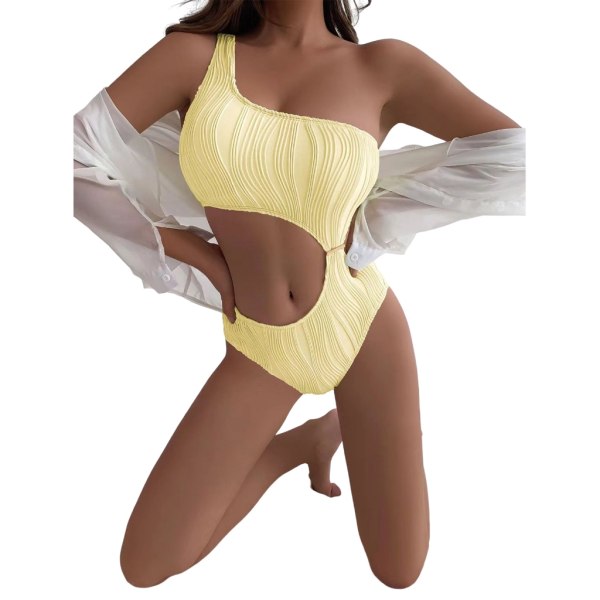 Kvinder En-aksel Ribbet-Bikini Cutout Badedragt Badetøj Badedragter Uregelmæssig-Skønhed Sexet Badetøj-Strand Pink M