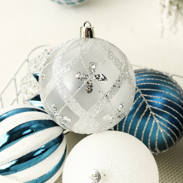 8 cm julkulor prydnadsföremål, 16 st splittersäkra färgglada Blue White