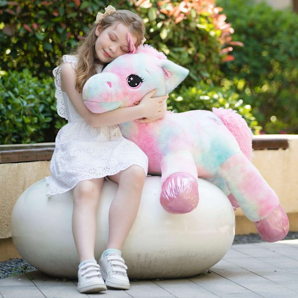 MorisMos Giant Unicorn Gosedjur 32`` Söt mjuk enhörning plyschleksak pink 43" rainbow-pink 23.5"