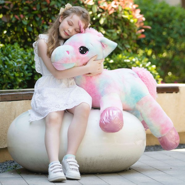 MorisMos Giant Unicorn Gosedjur 32`` Söt mjuk enhörning plyschleksak pink rainbow-pink 43"