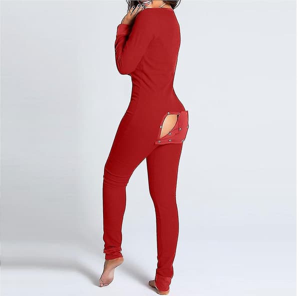 Butt Flap Undertøj Jumpsuit Dame Onesie Pyjamas Ryg Button-dow B orange S