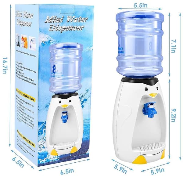 2,5 l mini söt pingvin vattendispenser med vattenhink Drick 8 vattenglas till studenthem
