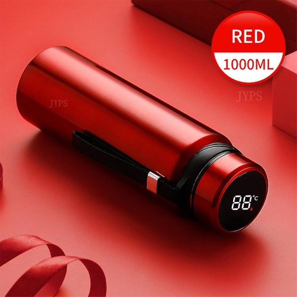 1000 ml Smart termosflaska Håll kall och varm flaska temperaturdisplay Intelligent termos för vatten Te Kaffe Vakuumflaskor red 1000ML