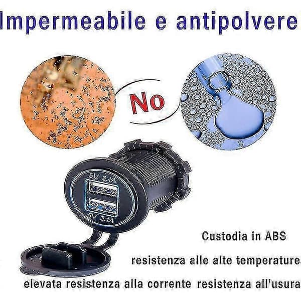 Sigarettenneruttak, 12V strømuttak for bil, båt, motorsykkel, ATV (2-USB blå)