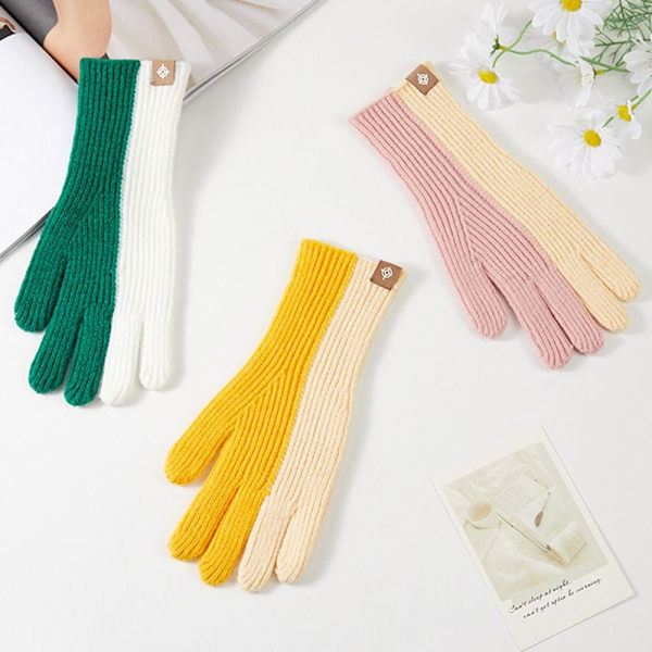 Håll varma handskar Stickade handskar GUL&KHAKI yellow&khaki