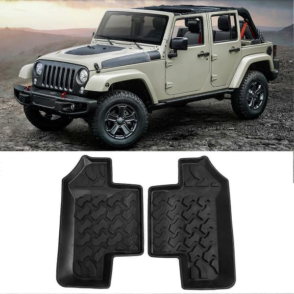 Par bageste gulvmåtter skridsikker gummi dørmåtte passer til Jeep Wrangler JK 2 døre 2007-2017