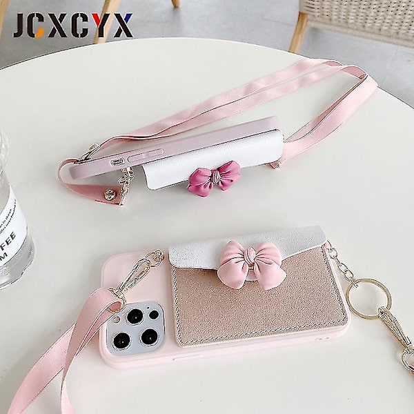 Cartoons 3d Bow Wallet Lanyard Mjukt phone case för Iphone 12 Pro Max Mini X Xr Xs 11 Pro Max 6s 7 8 Plus Se 2020 Cute Cover