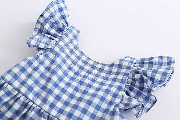 Rutig klänning för babyflickor med volangärm, gingham vår- och sommarklänning
