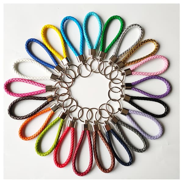 Vit+orange läderrepnyckelring, vävd nyckelaccessoar, metall