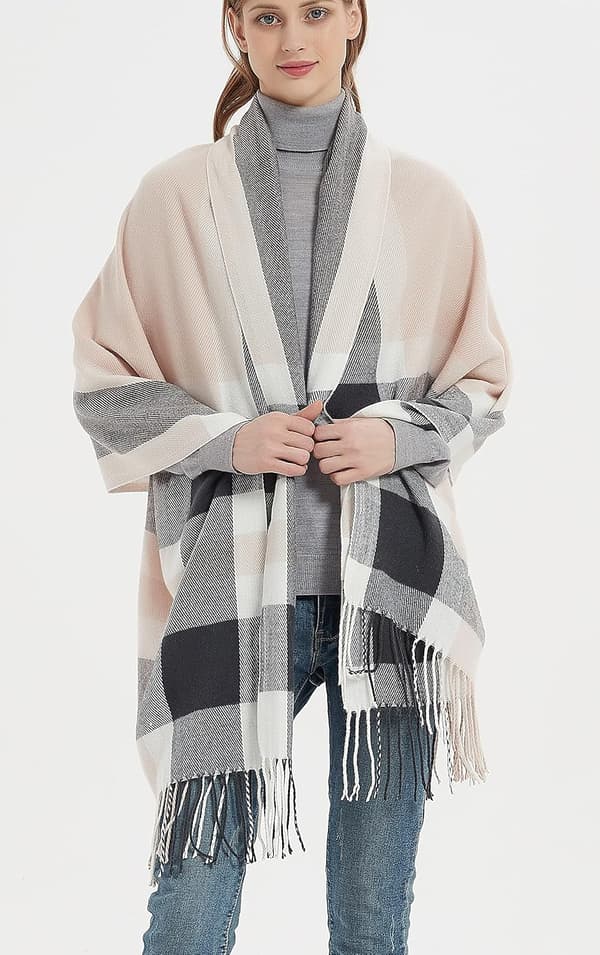 Damemode langt sjal Big Grid Winter Warm Lattice Large Scarf