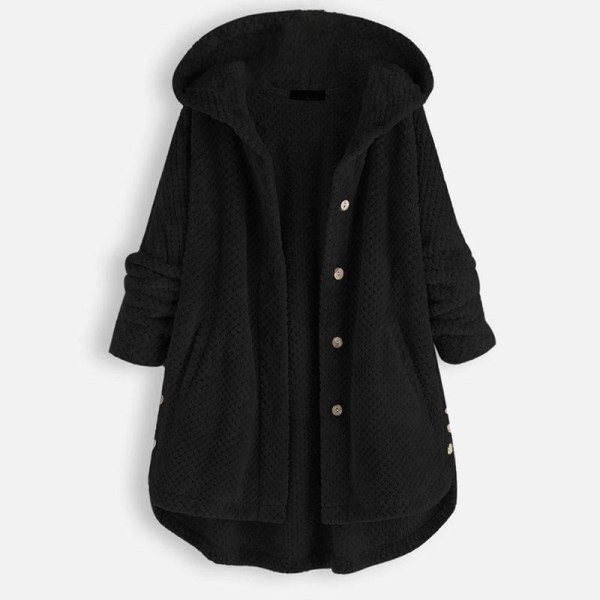 Dame Dobbelt Varm Hætte Frakke Lang Pels Cardigan Overtøj Jakke Black 7XL