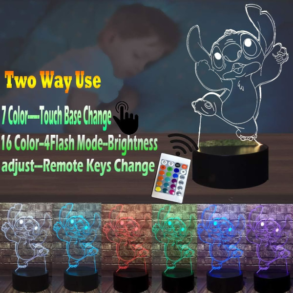 Lilo och Stitch lampa för sovrum 3D Visual Cartoon LED Night