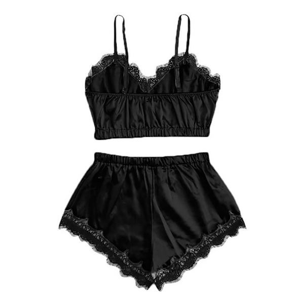 Naisten seksikkäät olkaimet seksikäs asu jaetut olkaimet pyjama Black M