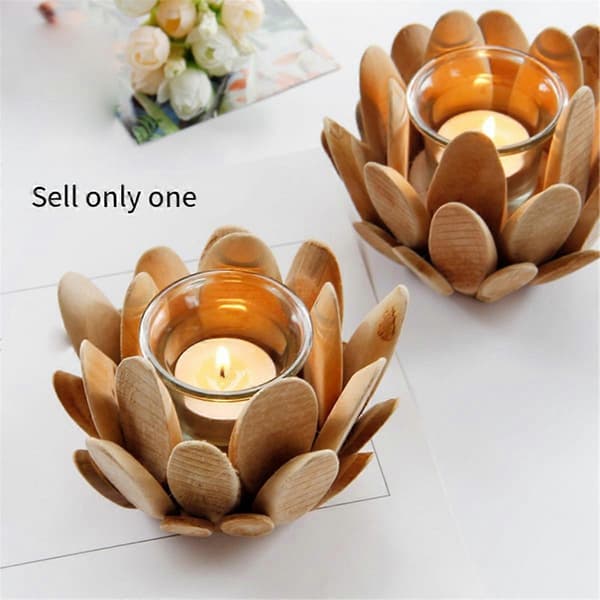 Treblomst Lysestake Tre Søyle Lysestake Blomst Telysholder Tre Trim Lotus Dekor Retro Lysestake