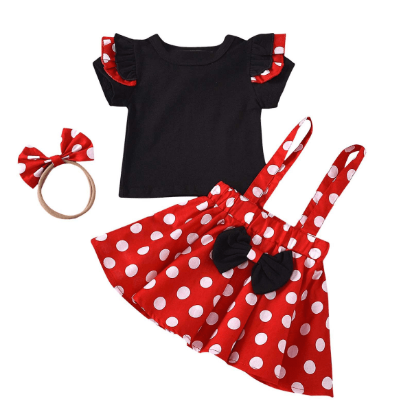 Baby Girl Clothes Baby Clothing Infant Toddler Girls Dots Bow-knot Dress Headband 3pc Outfit Set Baby Clothing 100