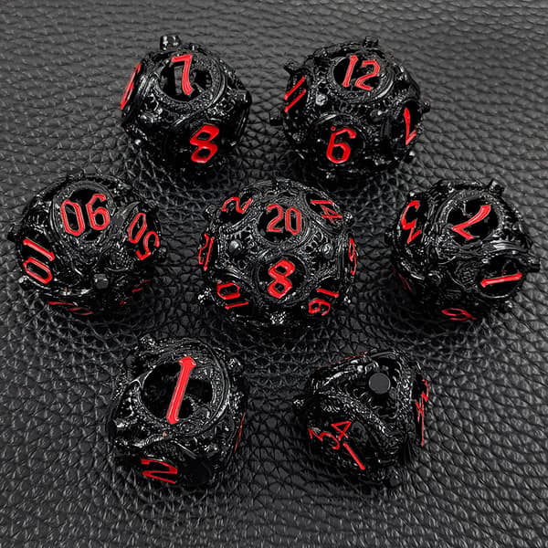 Dungeons and Dragons Spillterninger HNCCESG Rollespill Spillterninger 7 Stykker med Metallboks Polyedrisk Hul Metall Rund Drage Terning D4/D6/D8/D10
