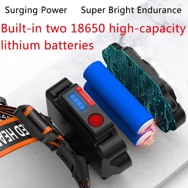 Tehokkain 8 LED-valokeila USB-ladattava valokeila High Cavity -valokeila 60 000 lumen Vedenkestävä päälamppu Valokeila