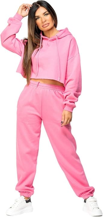 Mode Dame Træningsdragt Oversize Crop Hættetrøje Joggers Loungewear