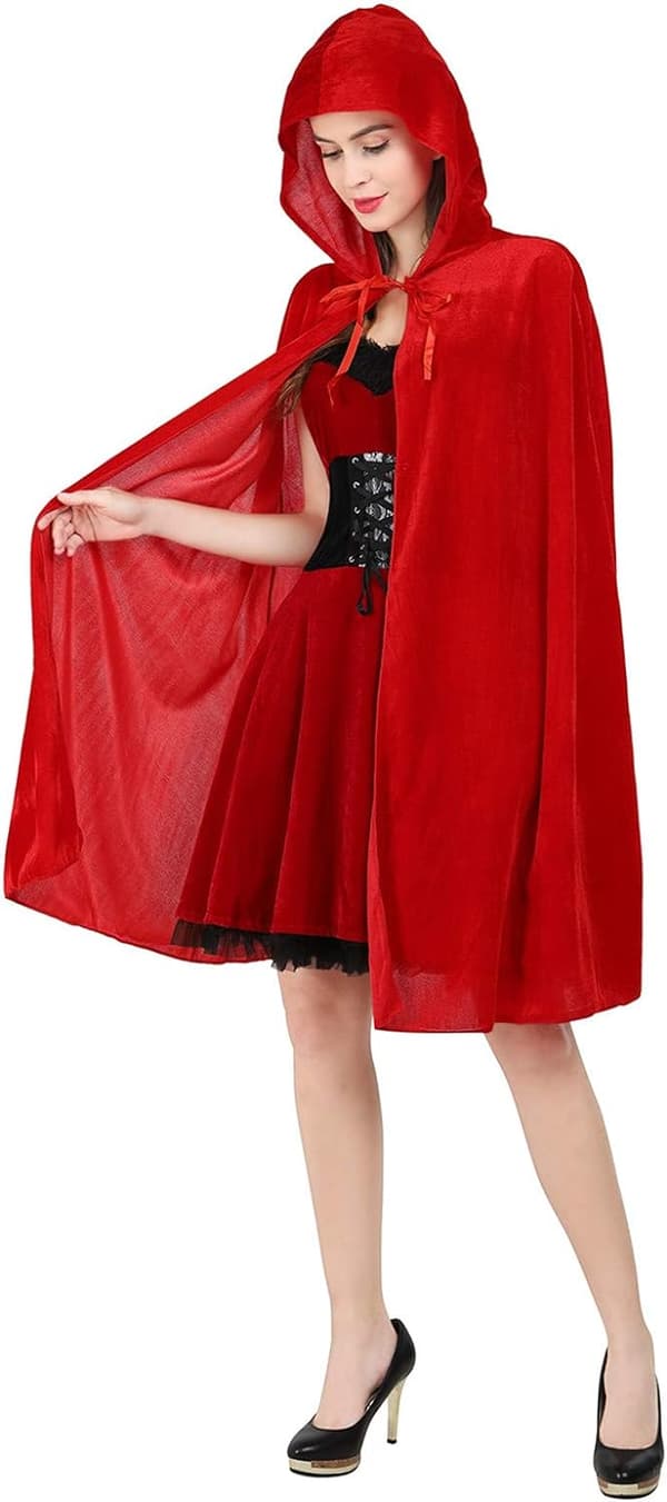 Rödluvans dräkt för kvinnor Röd Cape-mantel Halloween