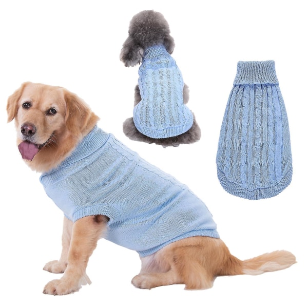 Pet Sweater, Turtleneck Knit Jumper Dog Sweater Warm Coat Puppy Cat Apparel Light blue xxl
