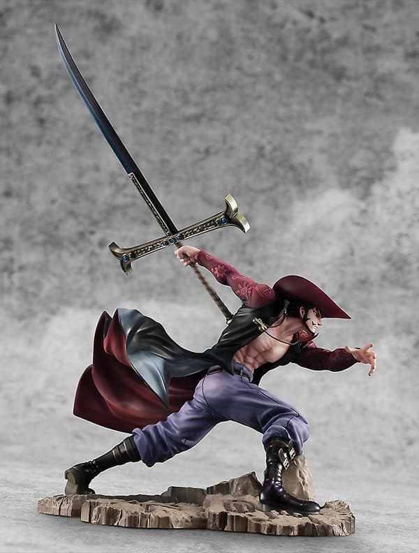 34 cm Anime One Piece Figur Kamp Ver. Dracule Mihawk Figur PVC Action Figur Samlingsmodell Leker Gave til barn No Retail Box