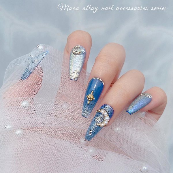Nail art Pearl Moon Legering Diamant Neglebor Strasskrystaller Nail art 60 stk til DIY Neglekunst Manikyr Smykkefremstilling golden