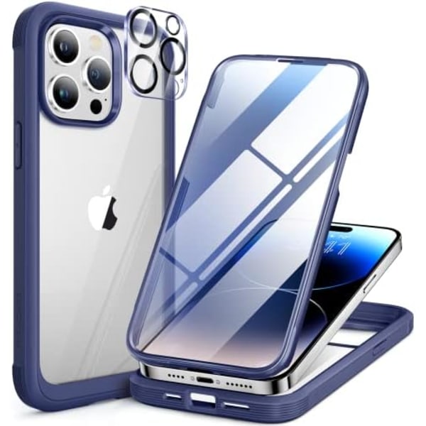 Miracase Glass Series Designad för iPhone 14 Pro Max Case 6,7 tum, [2023 Upgrade] Bumper Case med inbyggd 9H härdat glas Scr Gem Blue