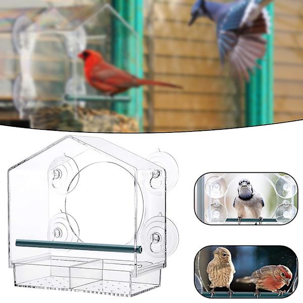 Sugekop fuglefoderautomat vindue fuglefoderautomat vejrbestandig husformet transparent akrylfoderautomat for nem observation