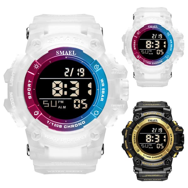 Analog watch för män utomhus LED digitalt stoppur White