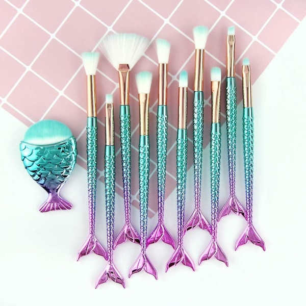 11 st Mermaid Brush Set, pulverkräm Eyeliner Kosmetisk dölja (Multicolor A)