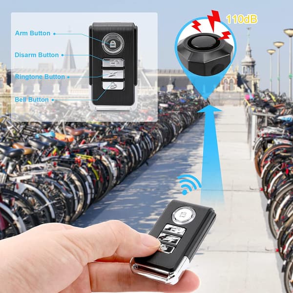 Trådlöst cykellarm med fjärrkontroll, USB Anti Stöld Vibration