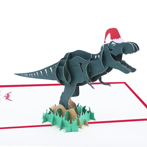Dinosaur Pop Up födelsedagskort, handgjorda gratulationskort för barnfödelsedagspresent (julhatt)