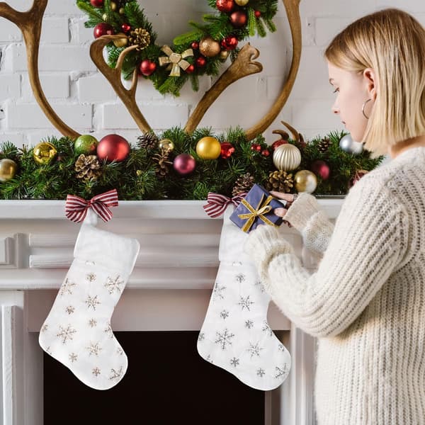 19 tums klassisk vit julstrumpa, behåll väl formen när