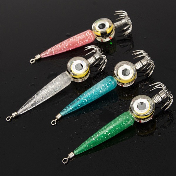 LED Räkfiske Lure Bläckfisk Jig Konstgjorda räkor Lockar Fiske Bläckfisk Krok Animerade fiskebeten Presenter för män, pojke Red
