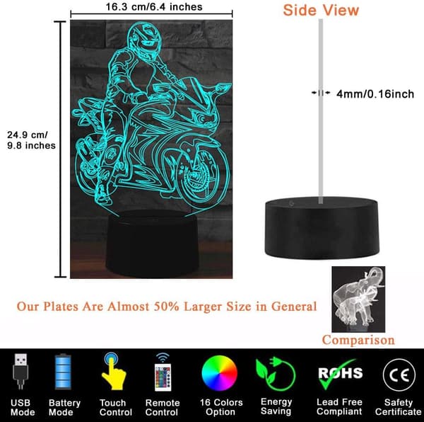Motorcykel 3D Illusion Night Light Toy, 16 färger Ändra Sma