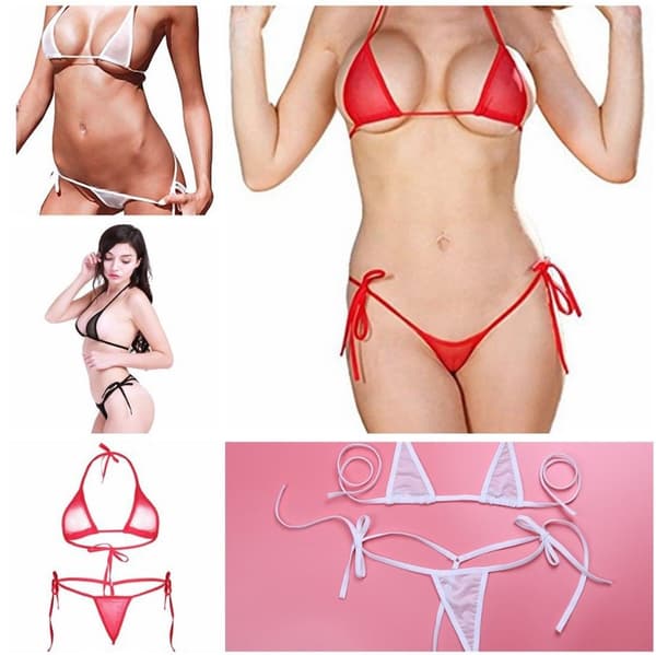 Sexet bikini, stringtrusse i blonder, todelt badedragt Red