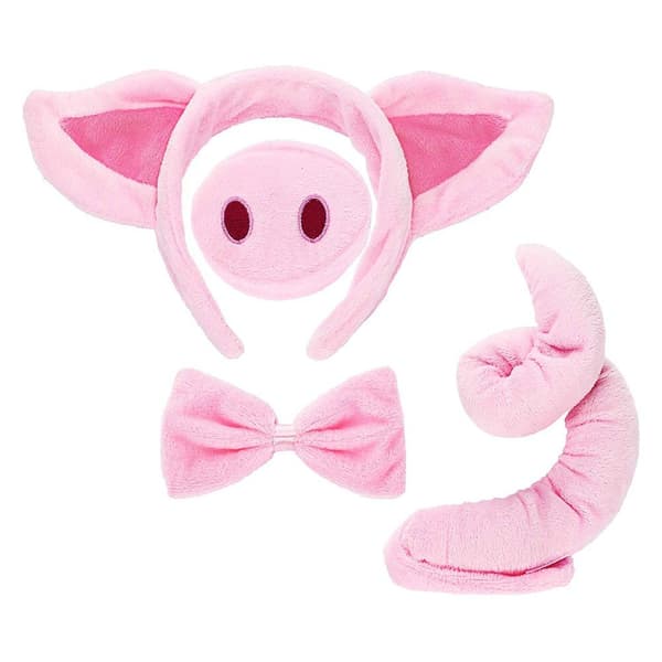 Set Grisöron Näsa Svans och fluga Rosa Grisdräkt
