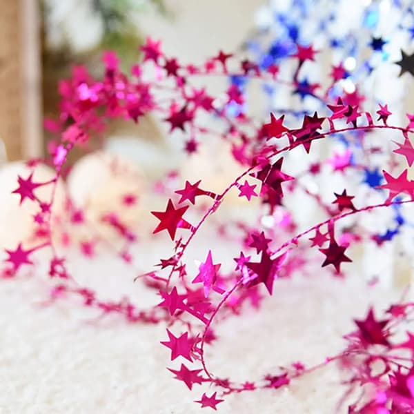 2 ruller Sparkly Star Tinsel Girlander med tråd til jul rose Red