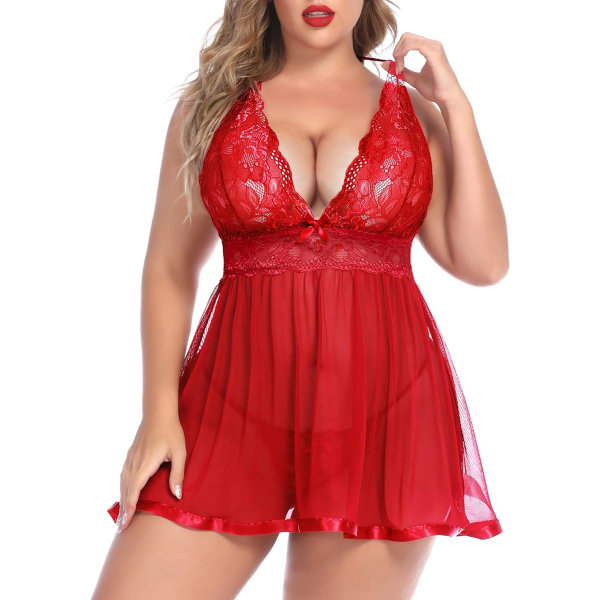 Kvinnor Plus Size Babydoll Underkläder Spets Chemise Mesh XL