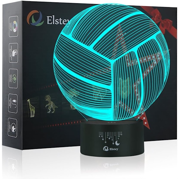 Lentopallo 3D-lamppu Optical Illusion Night Light, Elstey 7 Co