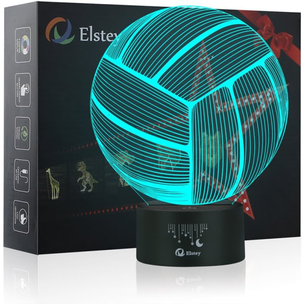 Volleyball 3D-lampe Optisk Illusjon Nattlys, Elstey 7 Co