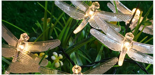10 Varmhvite LED Dragonfly Solcellelamper