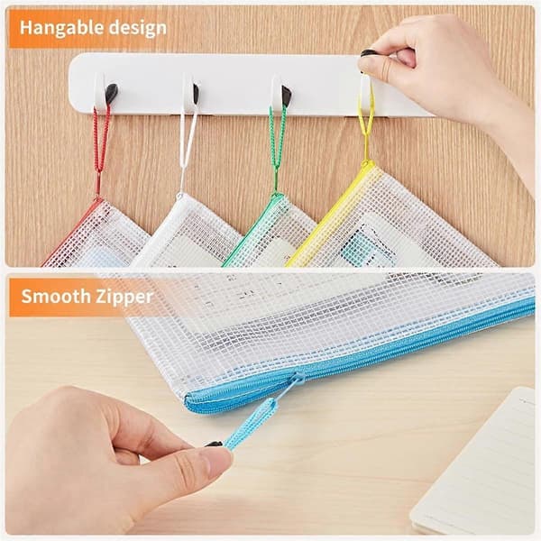 10 farger glidelås netting dokumentmappe A4 brevstørrelse nettingmappe, vanntett dokument glidelåsmappe, 36 STK