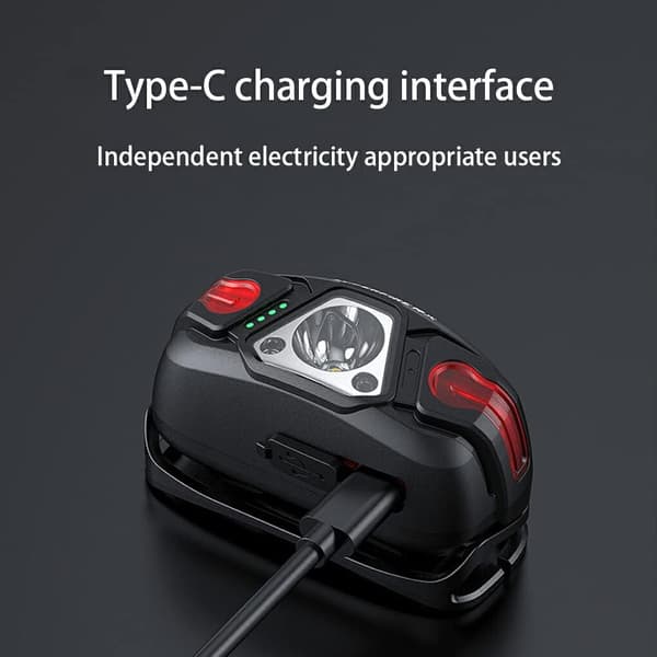 Bærbar hodelykt med Type-C-grensesnitt, induksjonsutskifting, 2 moduser