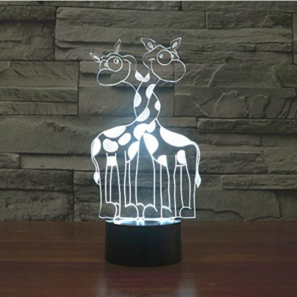 3D Dobbelthoved Giraf Bordlampe Natlys 3D LED USB 7 C