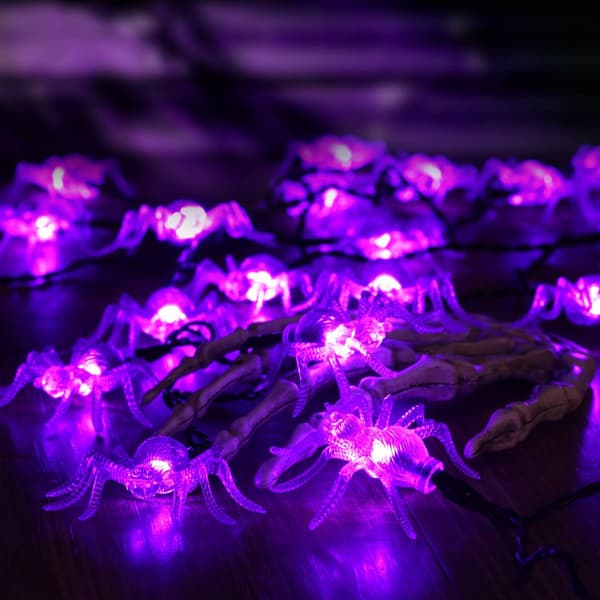 Halloween Lys Kæde, 2m 30 LED Lilla Edderkop Lys Kæde Flagermus