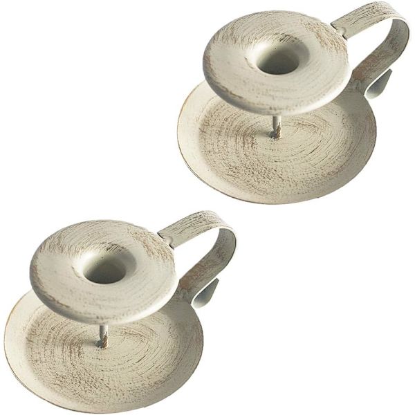 Bougeoir Cône en Fer Rétro, Ensemble de 2, Chandeliers Blanc Mat